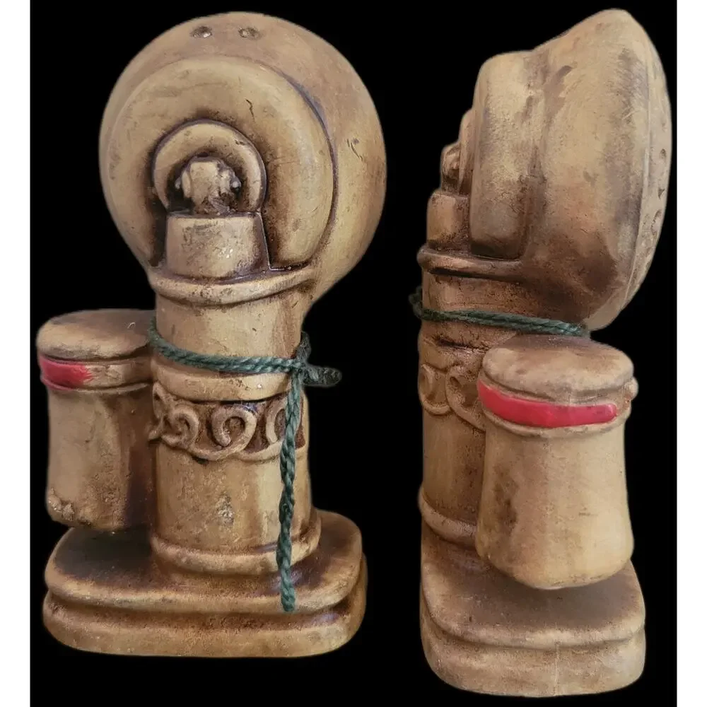 Vtg Candlestick Telephone Salt & Pepper Shakers 1800s Style Brown Ceramic